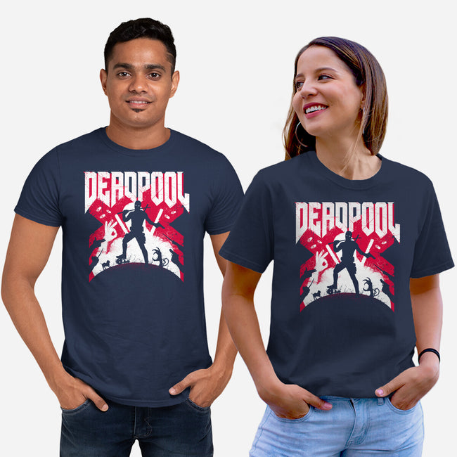 Deadpool Doom-Unisex-Basic-Tee-rocketman_art