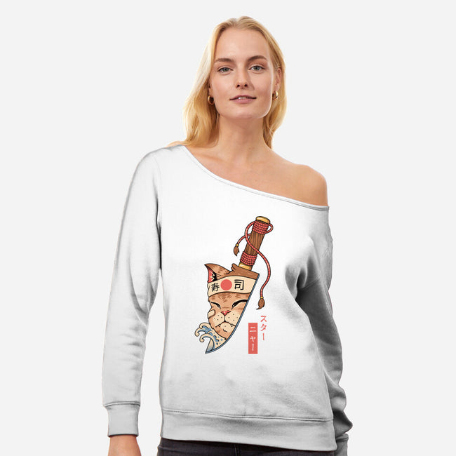 Catana Blade Meowster-Womens-Off Shoulder-Sweatshirt-vp021