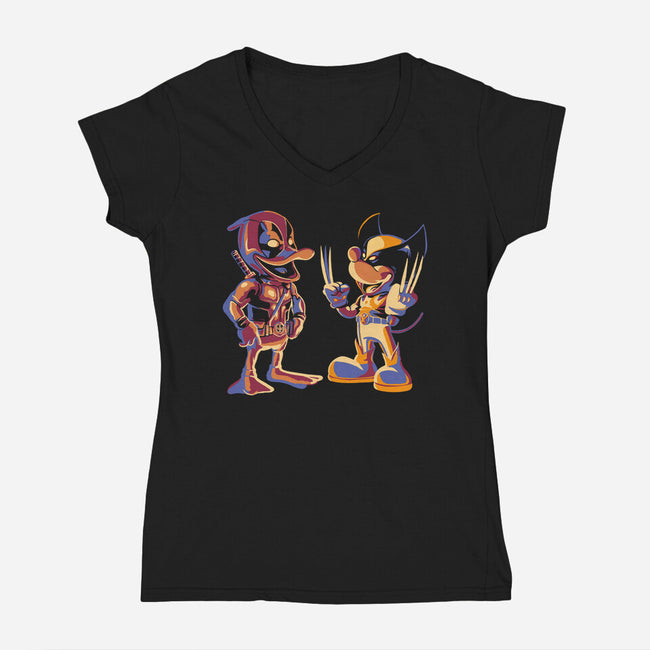 New Job New Duo-Womens-V-Neck-Tee-Diego Gurgell