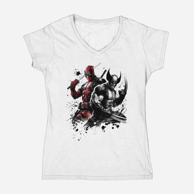 Claws And Katanas-Womens-V-Neck-Tee-DrMonekers