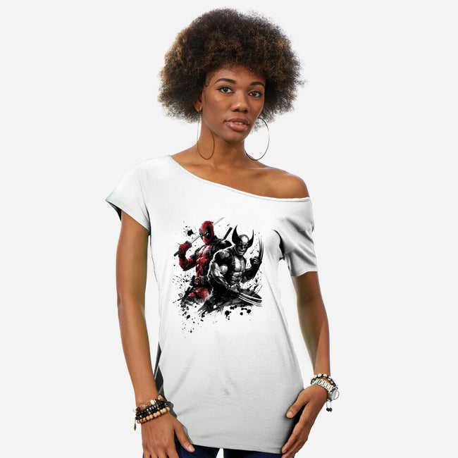 Claws And Katanas-Womens-Off Shoulder-Tee-DrMonekers