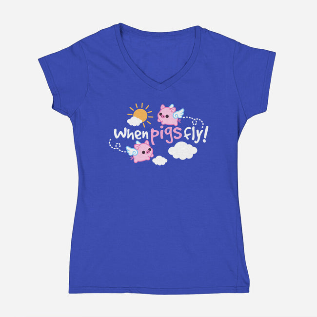 When Pigs Fly-Womens-V-Neck-Tee-NemiMakeit