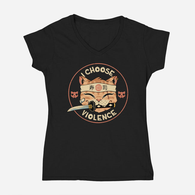 Fierce Meowster Cat-Womens-V-Neck-Tee-vp021