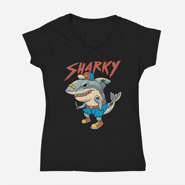 Sharky Boy-Womens-V-Neck-Tee-vp021