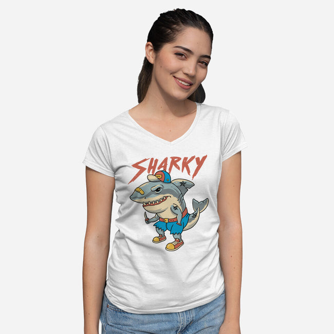 Sharky Boy-Womens-V-Neck-Tee-vp021