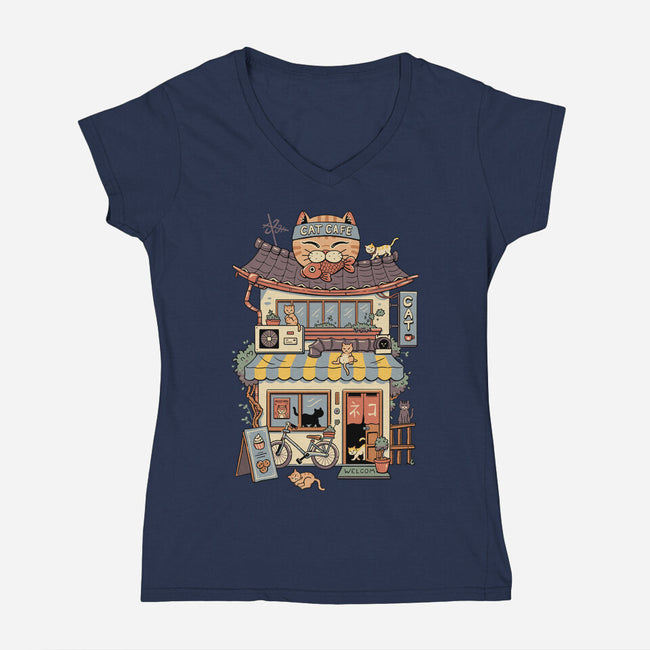 Cat Cafe-Womens-V-Neck-Tee-vp021