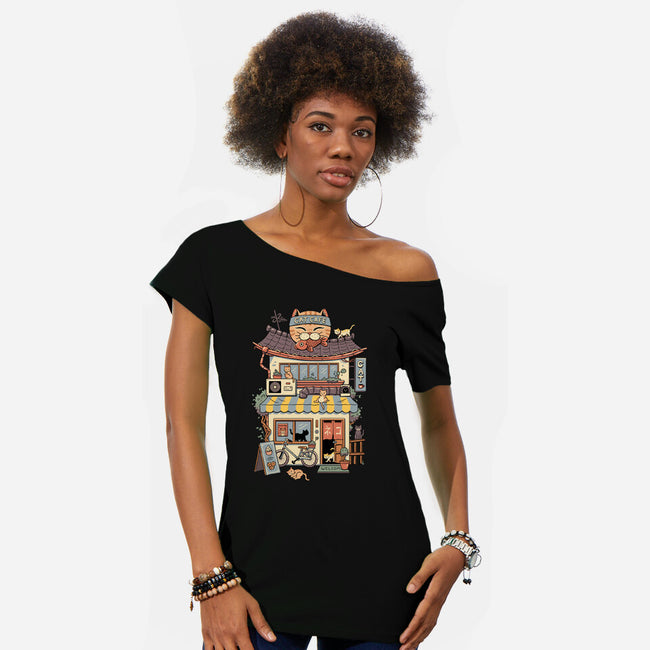 Cat Cafe-Womens-Off Shoulder-Tee-vp021