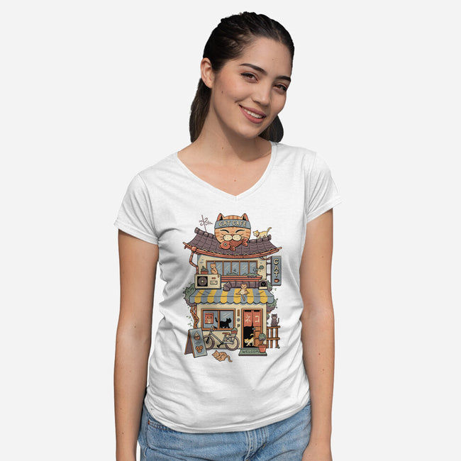 Cat Cafe-Womens-V-Neck-Tee-vp021