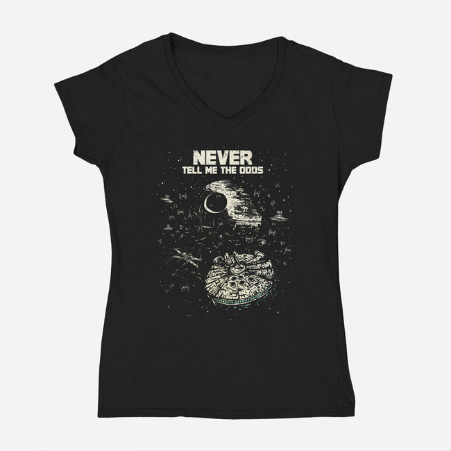 Never Tell Me The Odds-Womens-V-Neck-Tee-kg07