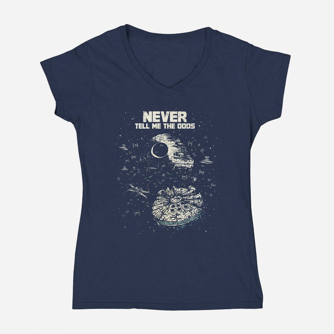 Never Tell Me The Odds-Womens-V-Neck-Tee-kg07