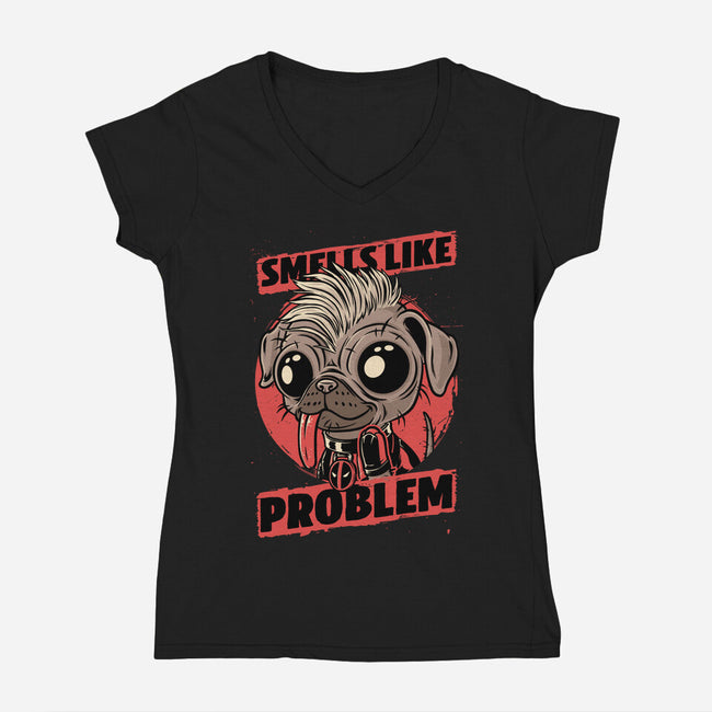 Dead Cute Dog Hero-Womens-V-Neck-Tee-Studio Mootant