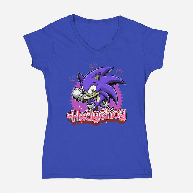 The Blue Hedgehog-Womens-V-Neck-Tee-Astrobot Invention