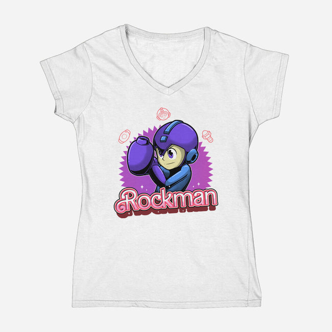 The Blue Bomber 2-Womens-V-Neck-Tee-Astrobot Invention