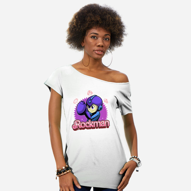 The Blue Bomber 2-Womens-Off Shoulder-Tee-Astrobot Invention