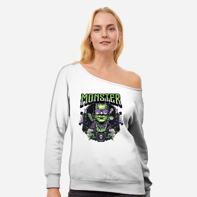 Punk Monster-Womens-Off Shoulder-Sweatshirt-glitchygorilla