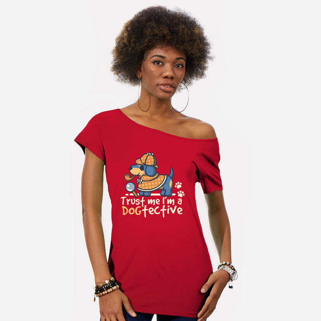 Dogtective Dachshund-Womens-Off Shoulder-Tee-NemiMakeit