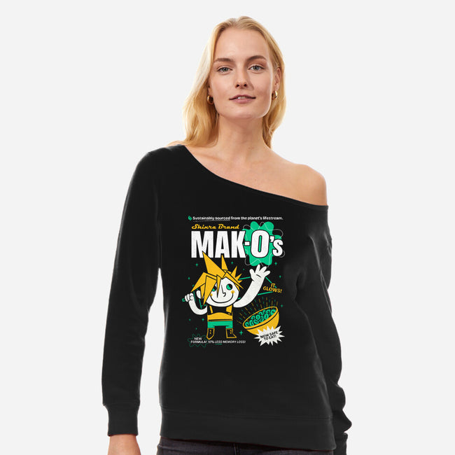 Mak-O's Cereal-Womens-Off Shoulder-Sweatshirt-Aarons Art Room