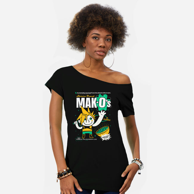 Mak-O's Cereal-Womens-Off Shoulder-Tee-Aarons Art Room