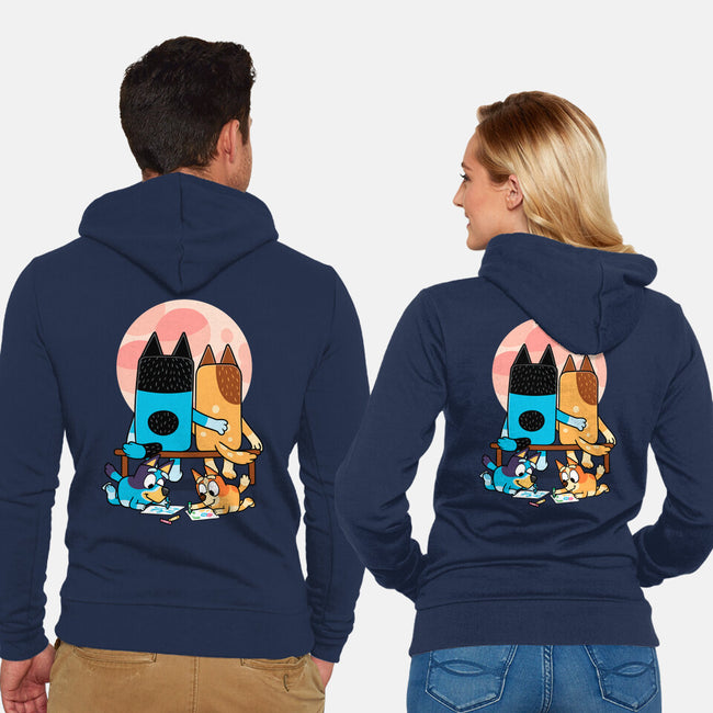 Heelers Gazing At The Moon-Unisex-Zip-Up-Sweatshirt-jasesa