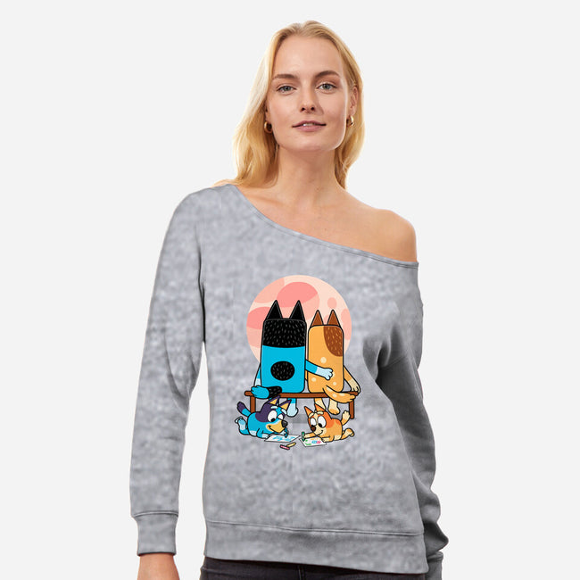 Heelers Gazing At The Moon-Womens-Off Shoulder-Sweatshirt-jasesa