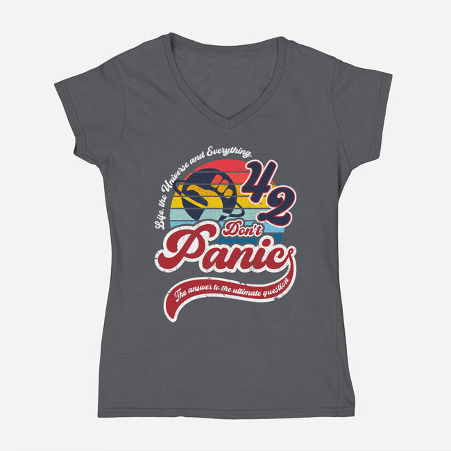 Don't Panic 42-Womens-V-Neck-Tee-DrMonekers