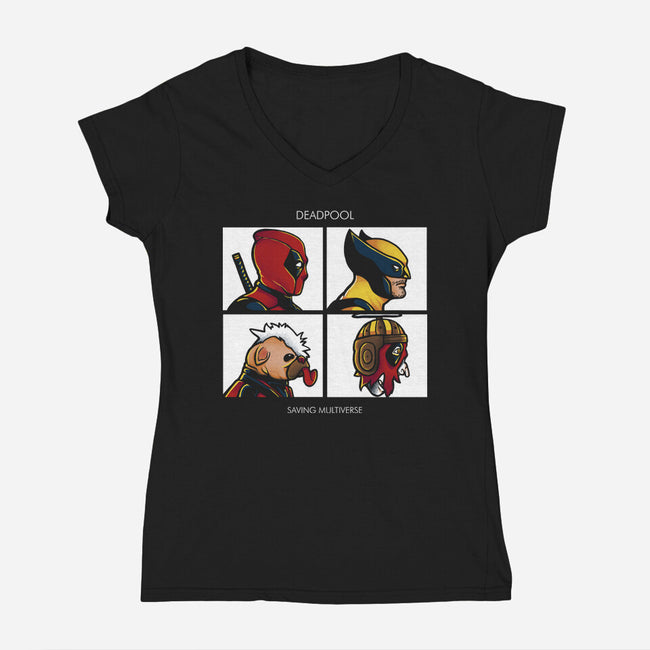 Saving The Multiverse-Womens-V-Neck-Tee-grevalra