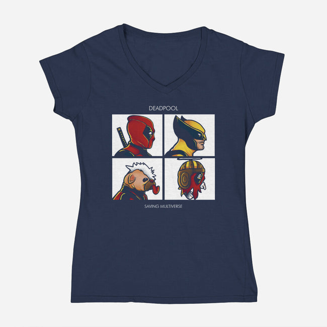 Saving The Multiverse-Womens-V-Neck-Tee-grevalra