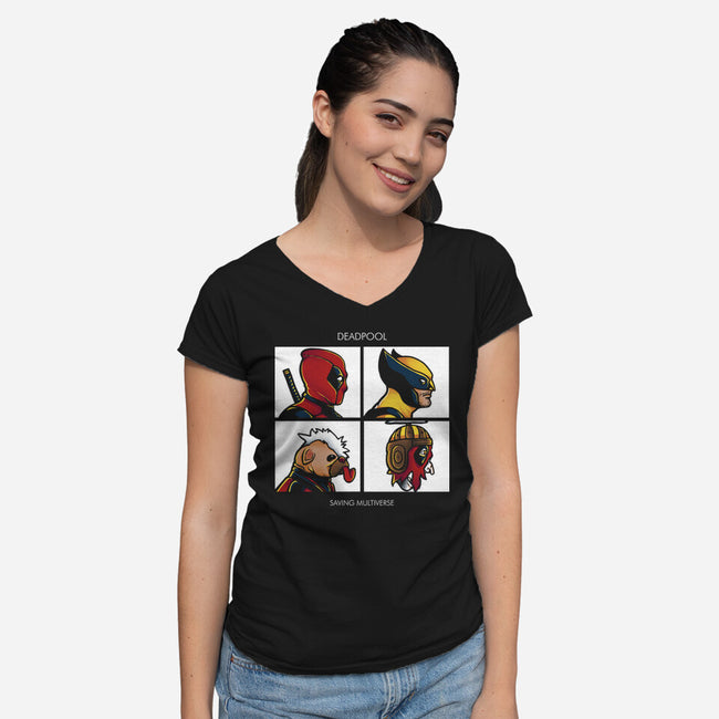 Saving The Multiverse-Womens-V-Neck-Tee-grevalra