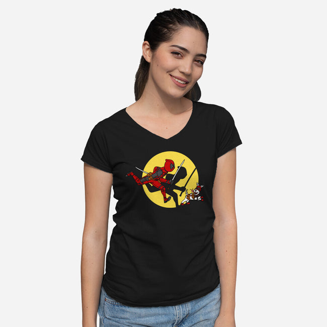 The Adventures Of Deadpool-Womens-V-Neck-Tee-drbutler