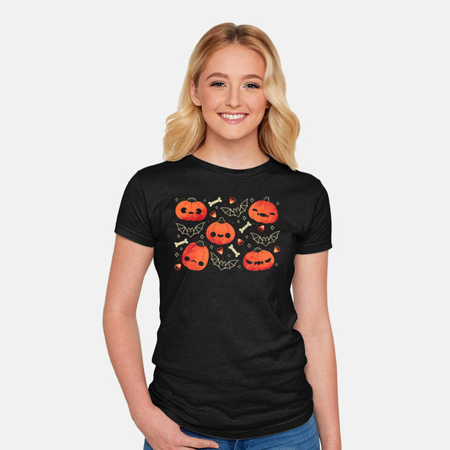 Cute Smiling Pumpkins-Womens-Fitted-Tee-xMorfina