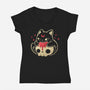 Creepy Black Cat-Womens-V-Neck-Tee-xMorfina