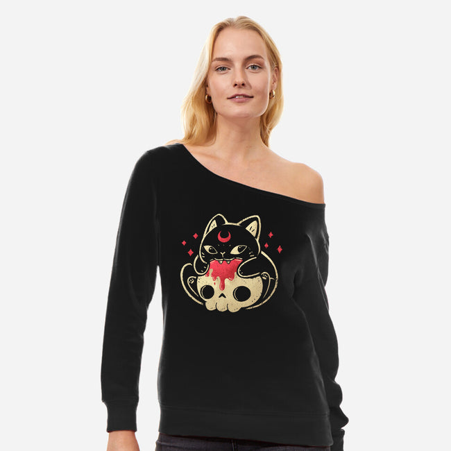 Creepy Black Cat-Womens-Off Shoulder-Sweatshirt-xMorfina