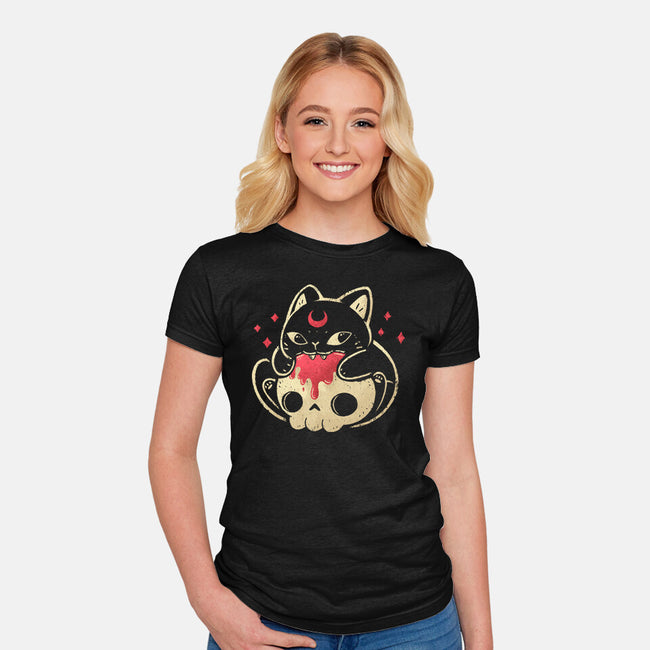 Creepy Black Cat-Womens-Fitted-Tee-xMorfina