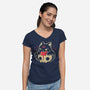 Creepy Black Cat-Womens-V-Neck-Tee-xMorfina