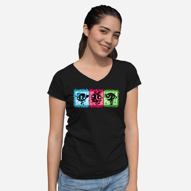 Super Sisters-Womens-V-Neck-Tee-nickzzarto