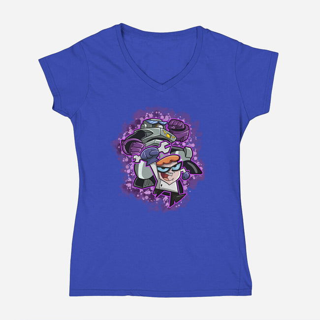 My Robot Battle-Womens-V-Neck-Tee-nickzzarto