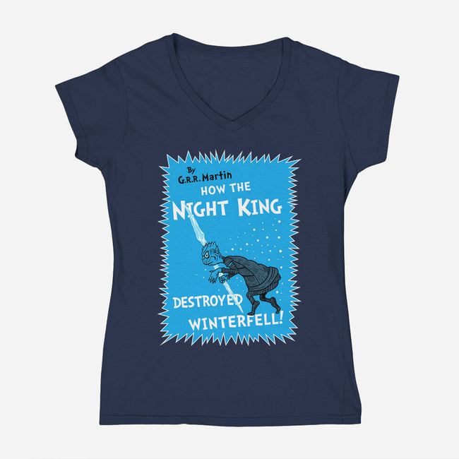 How The Night King-Womens-V-Neck-Tee-demonigote