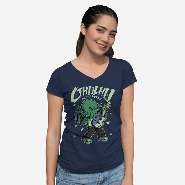 Cthulhu Guitar Comic-Womens-V-Neck-Tee-Studio Mootant