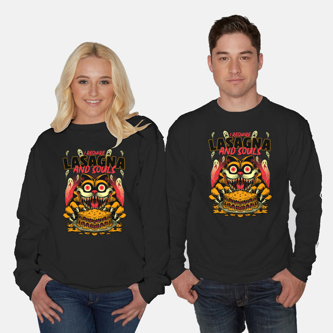 Creepy Cat Lasagna-Unisex-Crew Neck-Sweatshirt-Studio Mootant