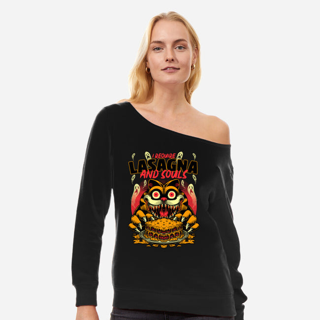 Creepy Cat Lasagna-Womens-Off Shoulder-Sweatshirt-Studio Mootant