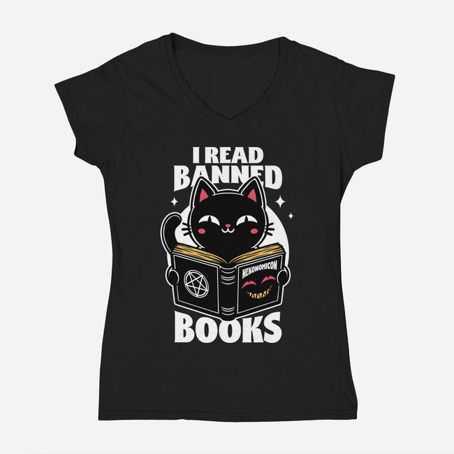 Cat Book Necronomicon-Womens-V-Neck-Tee-Studio Mootant