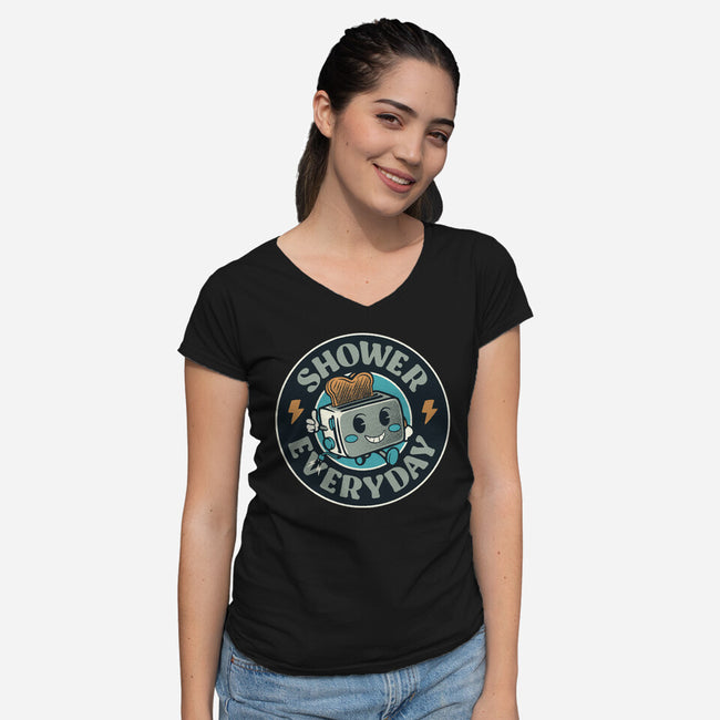 Shower Everyday Vintage Toaster-Womens-V-Neck-Tee-tobefonseca