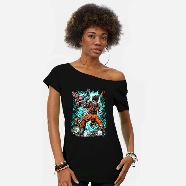 Gohan Vs Boo-Womens-Off Shoulder-Tee-Knegosfield