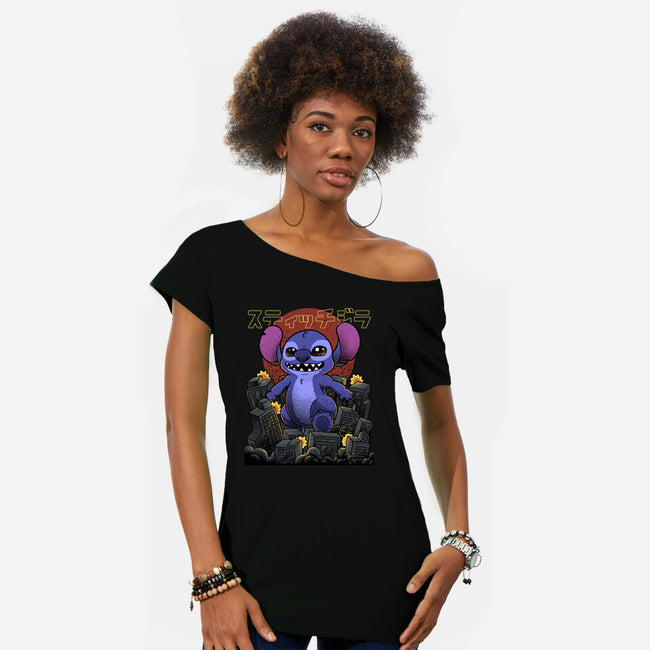 Stitchzilla-Womens-Off Shoulder-Tee-Astrobot Invention