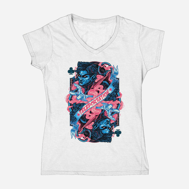 Teleportation Card-Womens-V-Neck-Tee-glitchygorilla