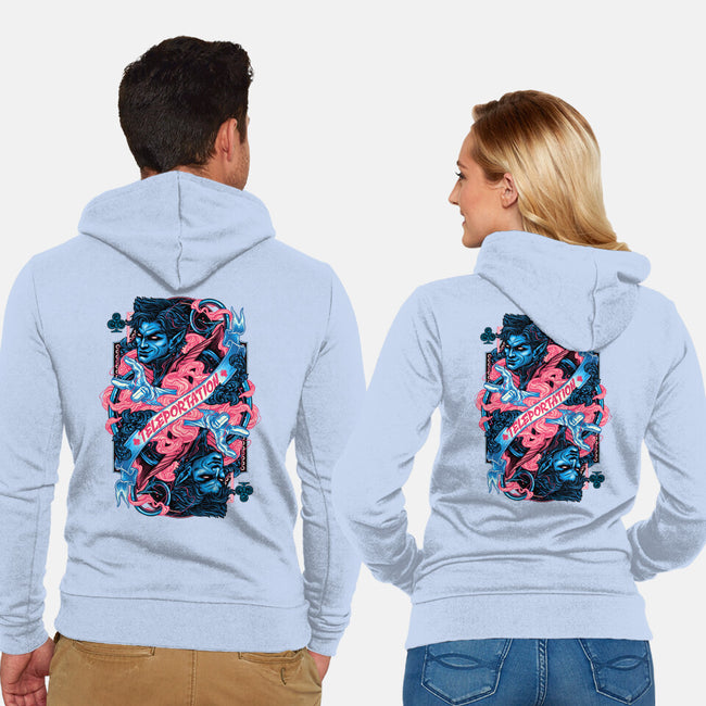 Teleportation Card-Unisex-Zip-Up-Sweatshirt-glitchygorilla