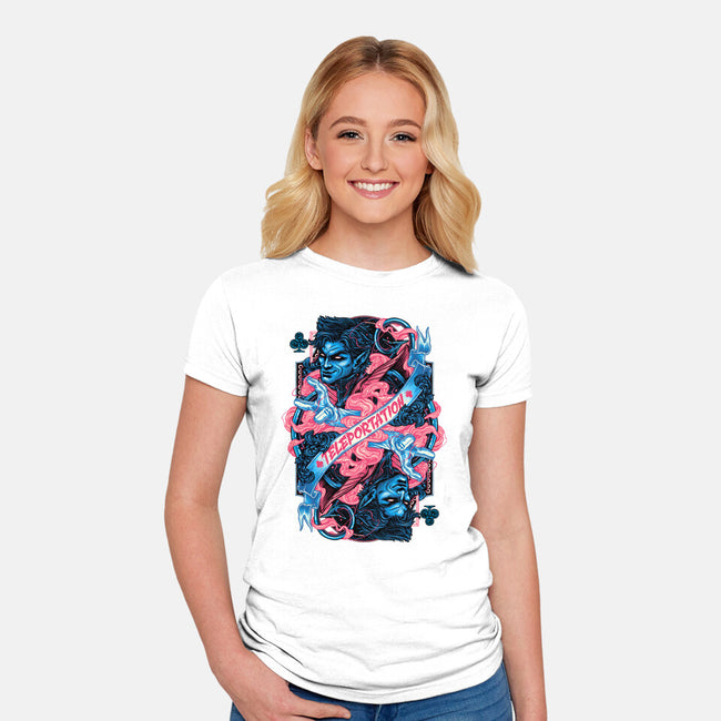 Teleportation Card-Womens-Fitted-Tee-glitchygorilla