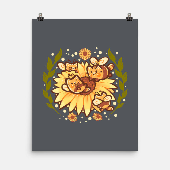 Sunflower Cat Bee-None-Matte-Poster-TechraNova