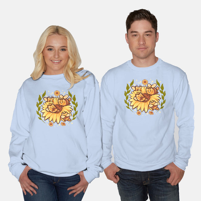 Sunflower Cat Bee-Unisex-Crew Neck-Sweatshirt-TechraNova