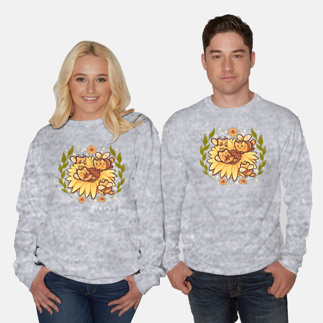 Sunflower Cat Bee-Unisex-Crew Neck-Sweatshirt-TechraNova